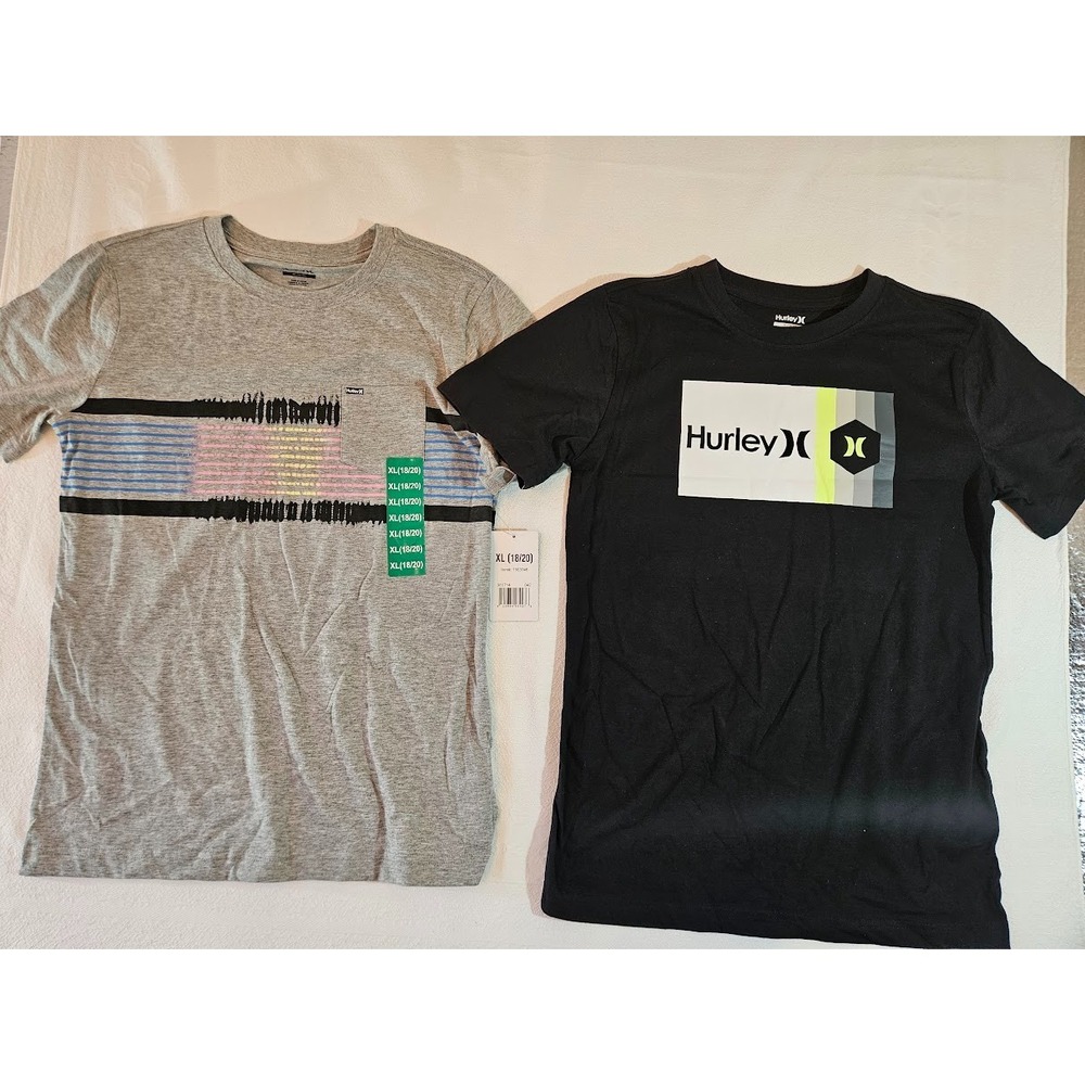 Hurley Youth Boys 2-pack Tee Shirts Size XL Gray  Pocket & Black 18/20